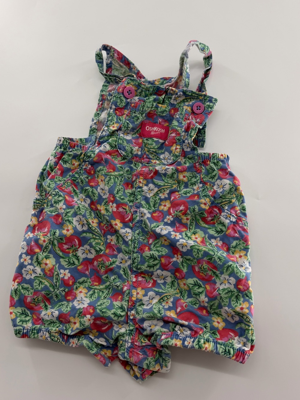 Oshkosh B’Gosh Pink Green Floral Shortall Vault Collection 90s Reproduction